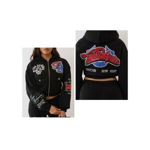 NWT $134 TRUE RELIGION XS/S CRYSTAL PATCH ZIP HOODIE